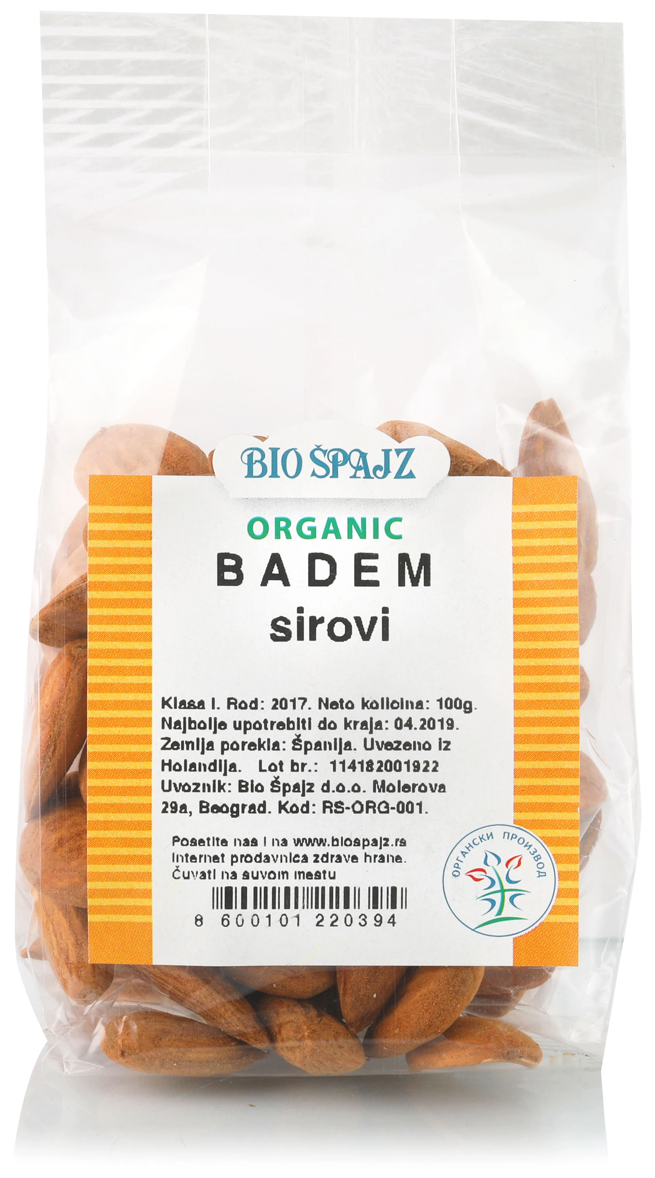 Sirovi badem (organski proizvod) 100 g Bio Špajz